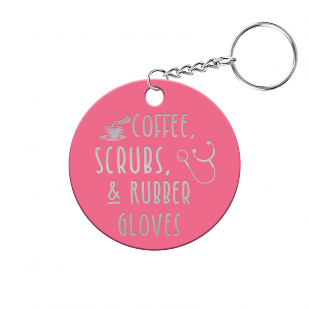 Coffee, Scrubs, and Rubber Gloves Circle Keychain